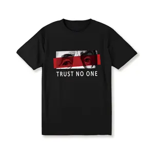Men'S Extra Large "Trust No One" Graphic T-Shirt - Casual Cotton, Short Sleeve, Loose Version, Red And Black Stripe Design, Machine Washable, Large Size 100% Cotton -180G Print Pattern