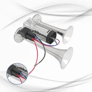 130DB Super Loud Dual Trumpet Air Horn Kit with Built-in Air Compressor 12V Universal for Car Truck SUV Motorcycle Boat Easy Install Zinc Alloy Chrome Horns