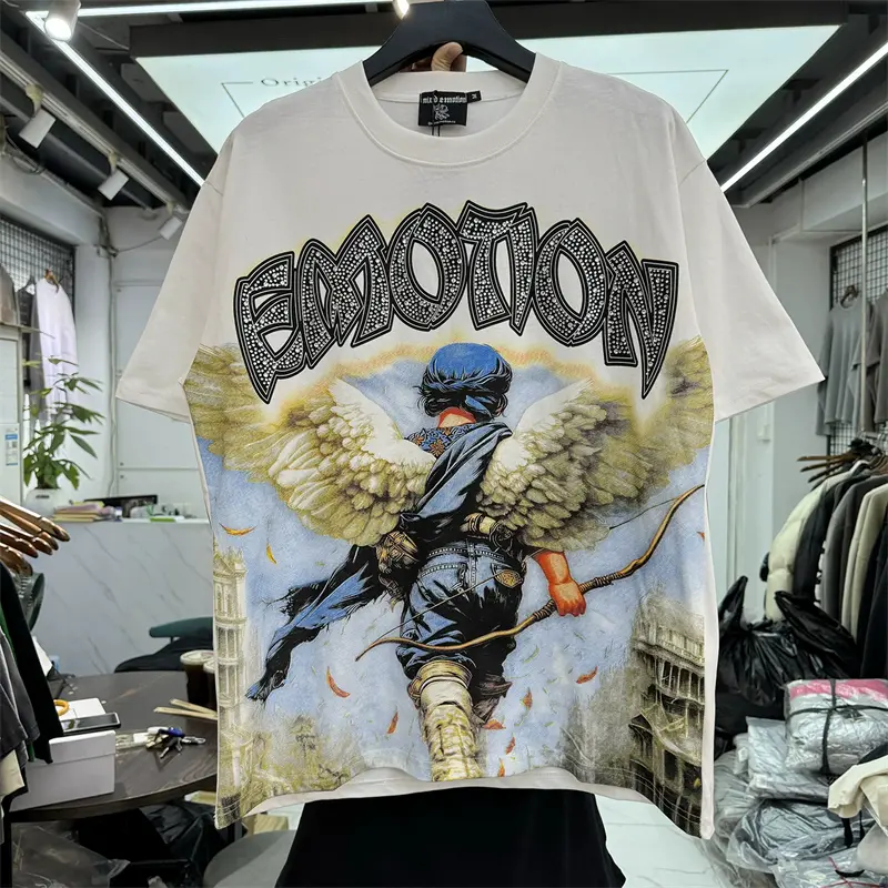 Fashion Brand MIXED EMOTION T-shirts Men Women Couple Streetwear Angel Print Summer Top Tee Round Neck Short Sleeve