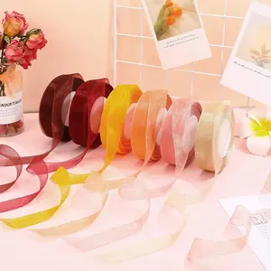 6 Rolls Organza Ribbon Transparent Chiffon Ribbon, Multiple Colors, Polyester Fiber, Gift Wrapping, Wedding Bouquets, Christmas Decorations
