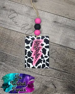 Cow Print Pink Lightning Bolt Leopard Print Country Western Car Hanging Air Freshener Freshie Cute Western Car Accessories Decor Car Charm Girl Car Items Scented Car Air Freshener