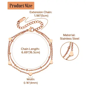 OIDEA Heart Charm Multi-Layer Bracelet for Women, Stainless Steel K Gold Tone Beaded Stackable Chain Wristband