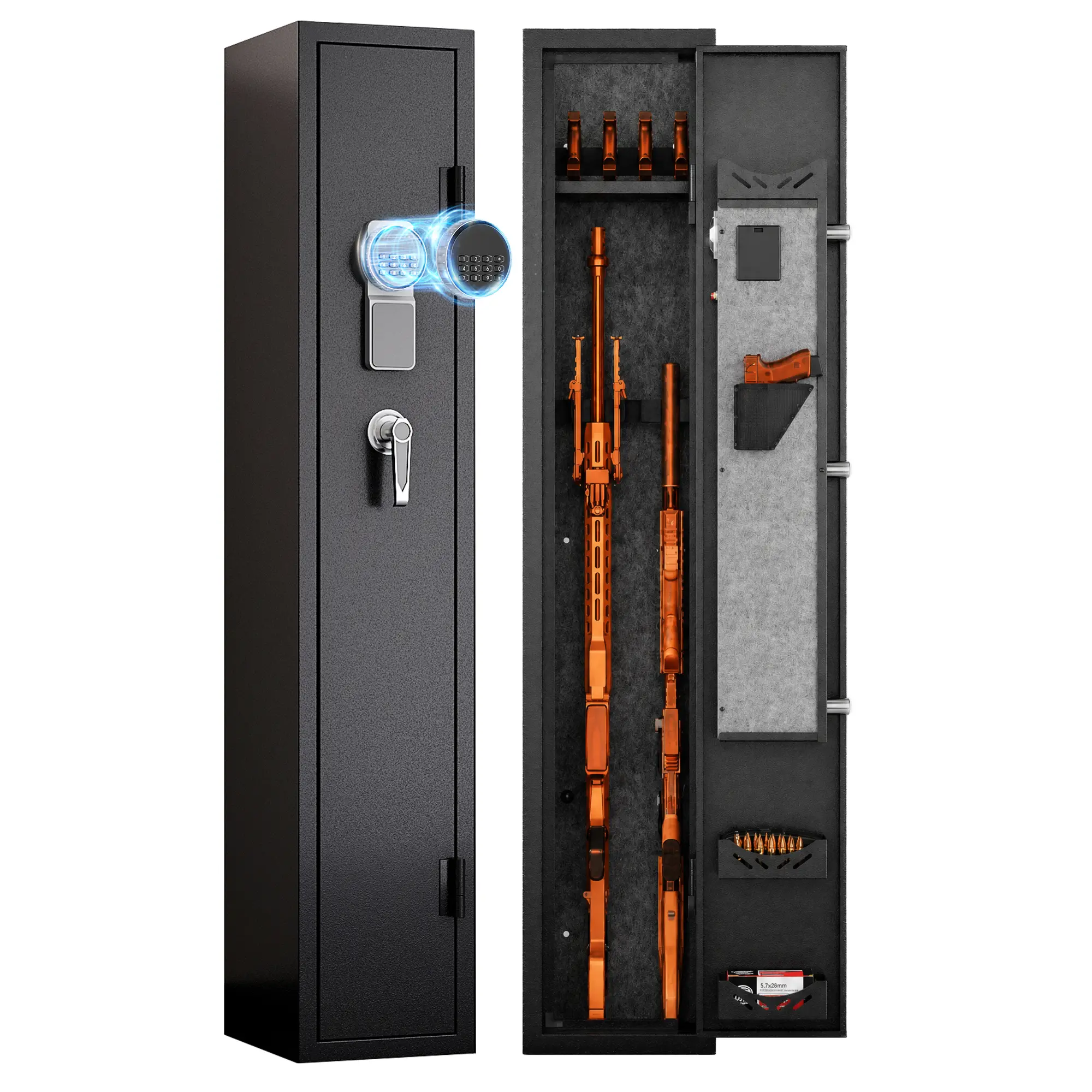 KAER 2-3 Gun Safe No Assembly Required for Rifle & Pistol Gun Cabinet with Electronic Keypad Lock - Security Box with LED Light, Anti-Theft Alarm & Removable Shelf - Quick Access Firearm Storage for Bedroom, Closet & Garage