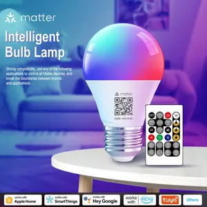 matter smart bulb WiFi/Bluetooth remote control RGBW dimming/color adjustment direct connection to HomeKit, voice control, app control, seven-color ambiance, music light. Smart bulb, wireless, suitable for home bedrooms. App control LED color-changing bul