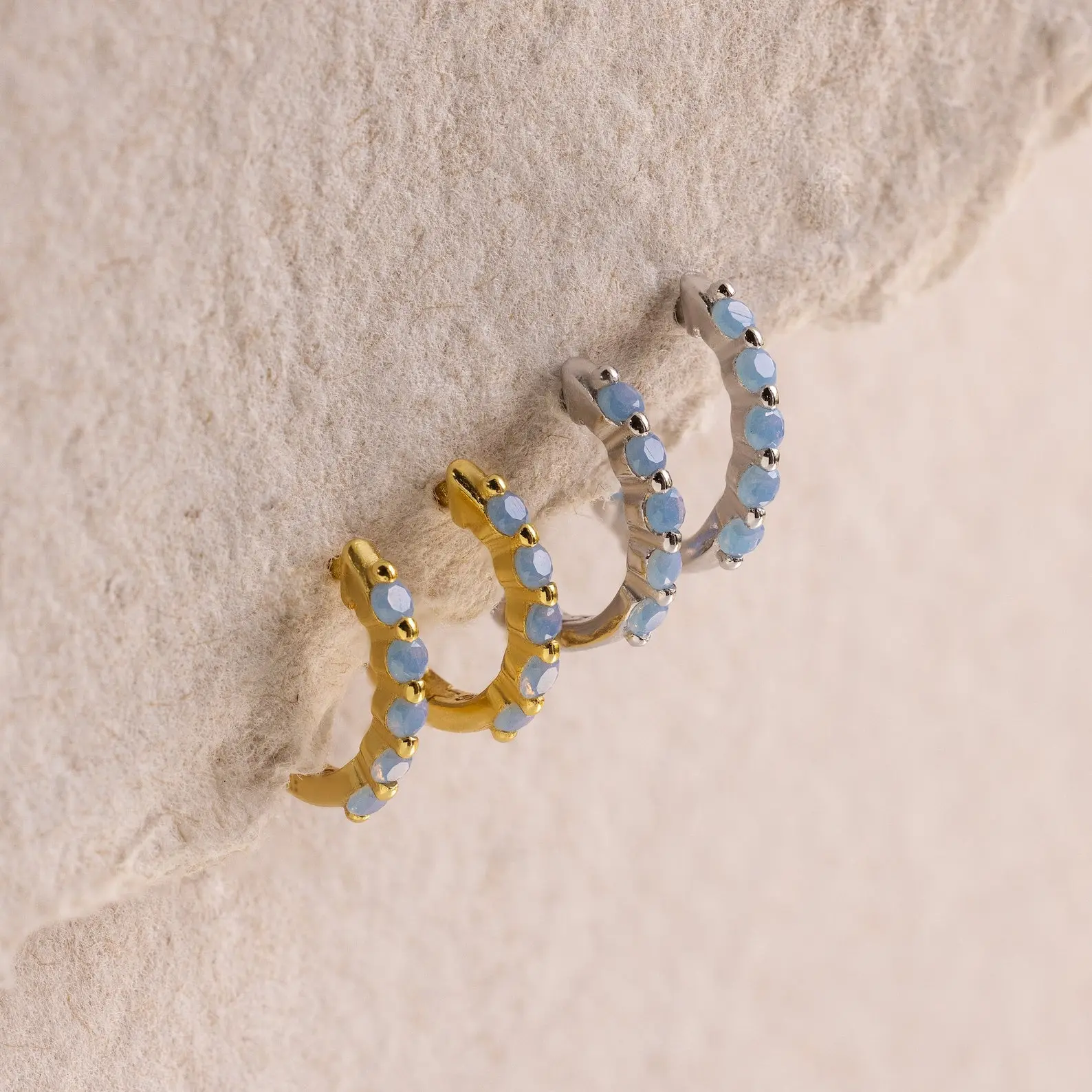 Inside Out Ivy Huggies by Caitlyn Minimalist - Beaded Light Blue Gemstone Huggie Hoop Earrings - Dainty Jewelry - Bridal Gift