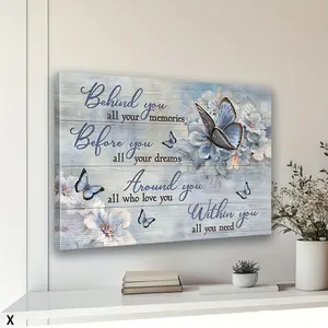 2D Flat, 2D Flat, 2D Framed Butterfly Wall Decor Featuring Purple Floral Images, Perfect for Farmhouse And Country-Style Wall Decoration. This Canvas Print with Inspirational Quotes Serves As a Modern Art Piece for Home Decor, Suitable for Bathrooms