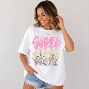 Poppie Daisy Graphic Tee for Women, Cute Floral T Shirt, Pink Daisy Print Shirt, Summer Casual Short Sleeve Top, Oversized Black Tee, Cottagecore Vacation Outfit, Trendy Gift for Women Girls Mom, Soft Everyday Wear