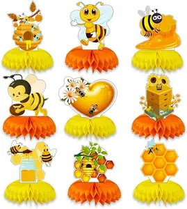 9pcs Bumble Bee Honeycomb Centerpiece Bee Baby Theme Party Decoration Bee Baby Shower Party Table Decoration 3D Double sided Bumble Honeycomb Centerpiece