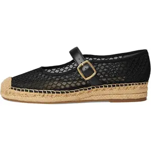 Woven Platform Mary Janes Espadrille Flats for Women Wegde Mesh Ballet Flats Fishnet Buckle Strap Pumps Raffia Ballerina Shoes