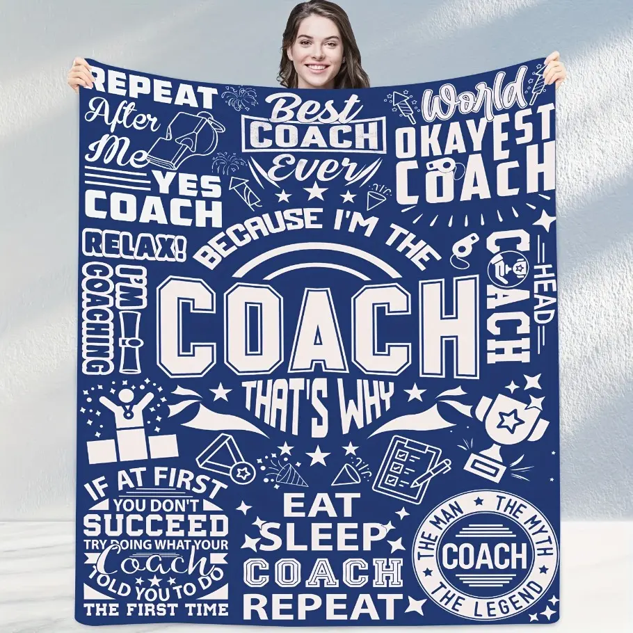 Ultimate Coach Gift: Soft Flannel Throw Blanket with Inspirational Quotes & Vintage Style - Cozy, Warm Polyester for All Seasons, Perfect for Couch, Bed, Office, or Camping