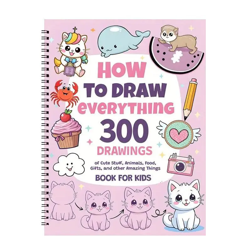 300 cute cat themed picture books, Illustrated Activity Book, drawing anything from cute animals, food, gifts, etc., step by step simple drawing, perfect Christmas gift for painting enthusiasts