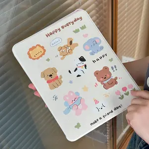 Cute Animal Friends Protective Tablet Case for iPad 10/11 Pro, Rotatable Stand, Pen Holder, Apple Mini 7 Protection Cover