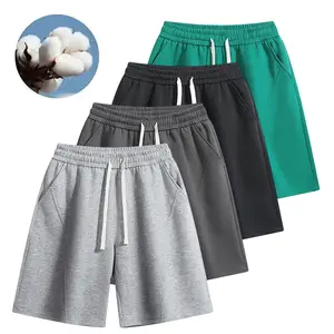 4 Pack Men's Cotton Blend Sweat Shorts, Elastic Waist Drawstring Casual Knee Length Jogger Shorts, Soft Breathable Loose Fit Lounge Shorts with Side Pockets, Lightweight Summer Daily Athletic Shorts for Men, Mens Multi-Pack Cotton Shorts Bulk