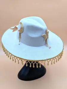 Celestial Star Moon Hat, Gold Beaded Festival Headpiece