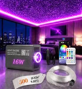 500PCS*0.02in *9.8ft Fiber Optic Starlight Headliner Kit –  RGB Color-Changing Ceiling Lights for Car & Home with APP + Remote Control, 15 Static Colors & Dynamic Fade/Jump/Spark Modes disco party Lights