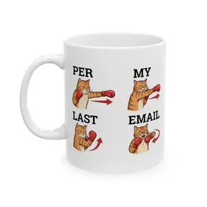 Per My Last Email Cat Boxing Mug Funny Office Meme Coffee Cup, Coworker Gift, Boss Employee Appreciation, WFH Work Humor 11oz 15oz