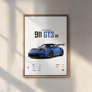 Blue Porsche 911 GT3 RS 2023 Car Poster No Frame, Wall Kids Boys Room, German Cars, Children Home Office Decor Dorm, Gift For Him Valentines