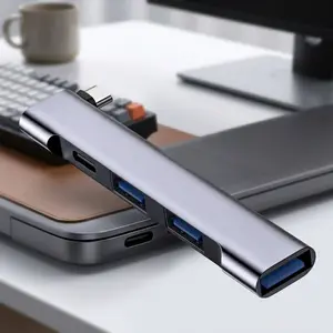 USB-C Hub 3.0 Adapter with 60W Fast Charging, Dual port Split design Ab version for laptop tablet, portable desktop charging station, multi-function type-c to usb converter for Office MacBook