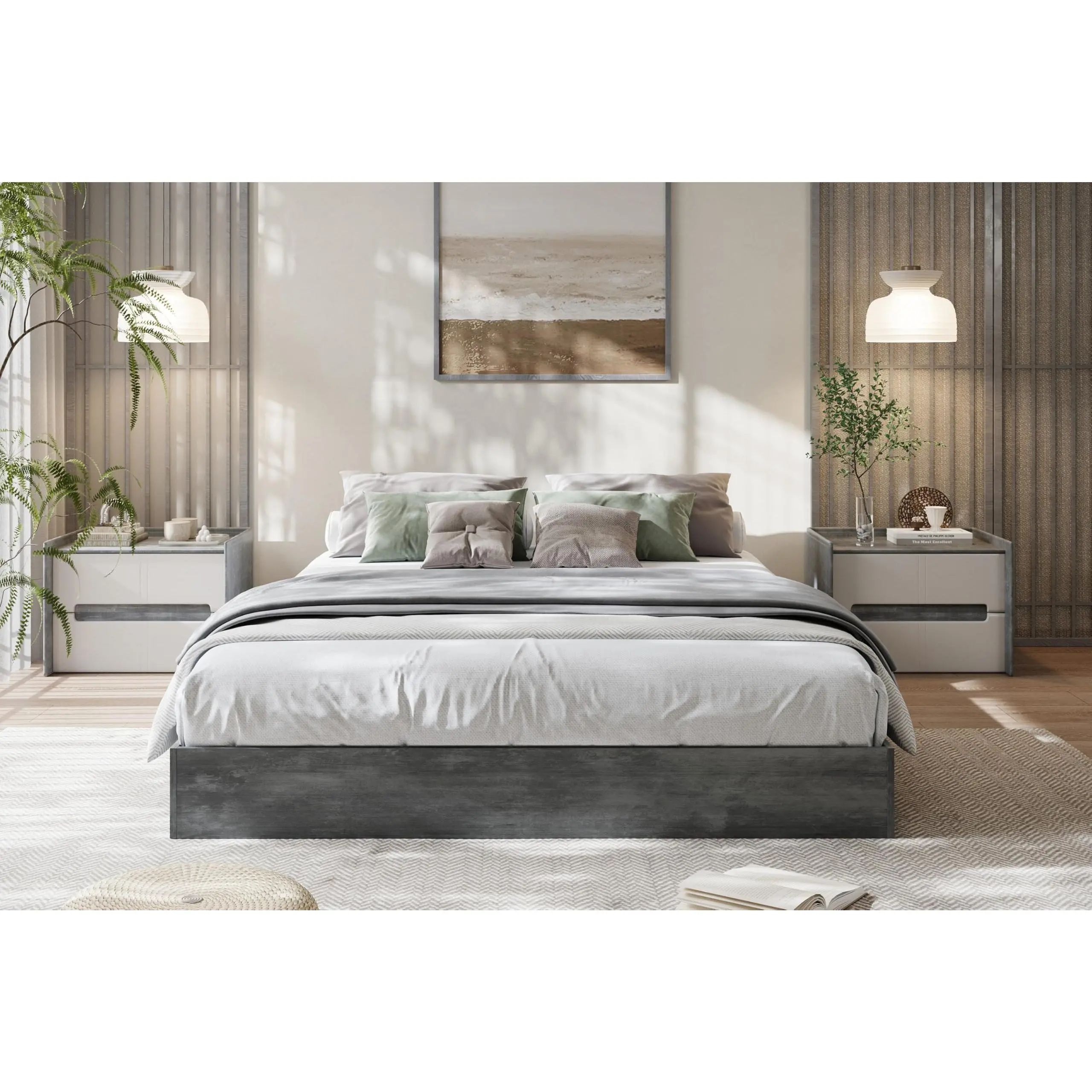 Garvee Queen-Size-Holzplattform-Bettgestell, Holzbettrahmen ohne Kopfteil, Holzlattenstütze, kein Boxspringbett erforderlich, einfache Montage