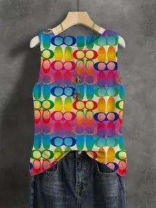 Elegant Watercolor Gradient Geometric Ellipse Print Round Neck Women's Sweater Vest, Casual Sleeveless Knit Top for Spring Summer Fall
