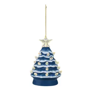5 in. Ceramic Tree - Country Blue with Clear Bulbs