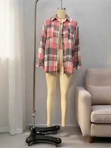 YYTK2025DEC058  Women's New Arrival Plaid Long Sleeve Lapel Cardigan Coat Outerwear, Stylish European & American Fashion, Perfect for Casual Wear