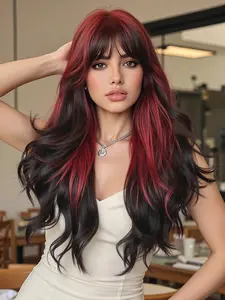 Gradient Wig, 24 Inch Long Curly Synthetic Hair, Synthetic Material Wigs, Women's Wave Bangs Wig for Halloween & Music Festivals, Wavy Ombre Wig