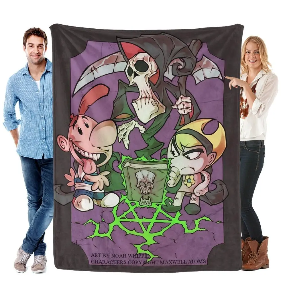 The Grim Adventures of Billy & Mandy Classic Character Print Throw Blanket - Soft Flannel All-Season Home Bedding, Billy/Mandy/Grim Animated Element, Cozy Couch Accessory, Perfect Fan Gift, Room Decor Essential, Animated Character Element Blankets