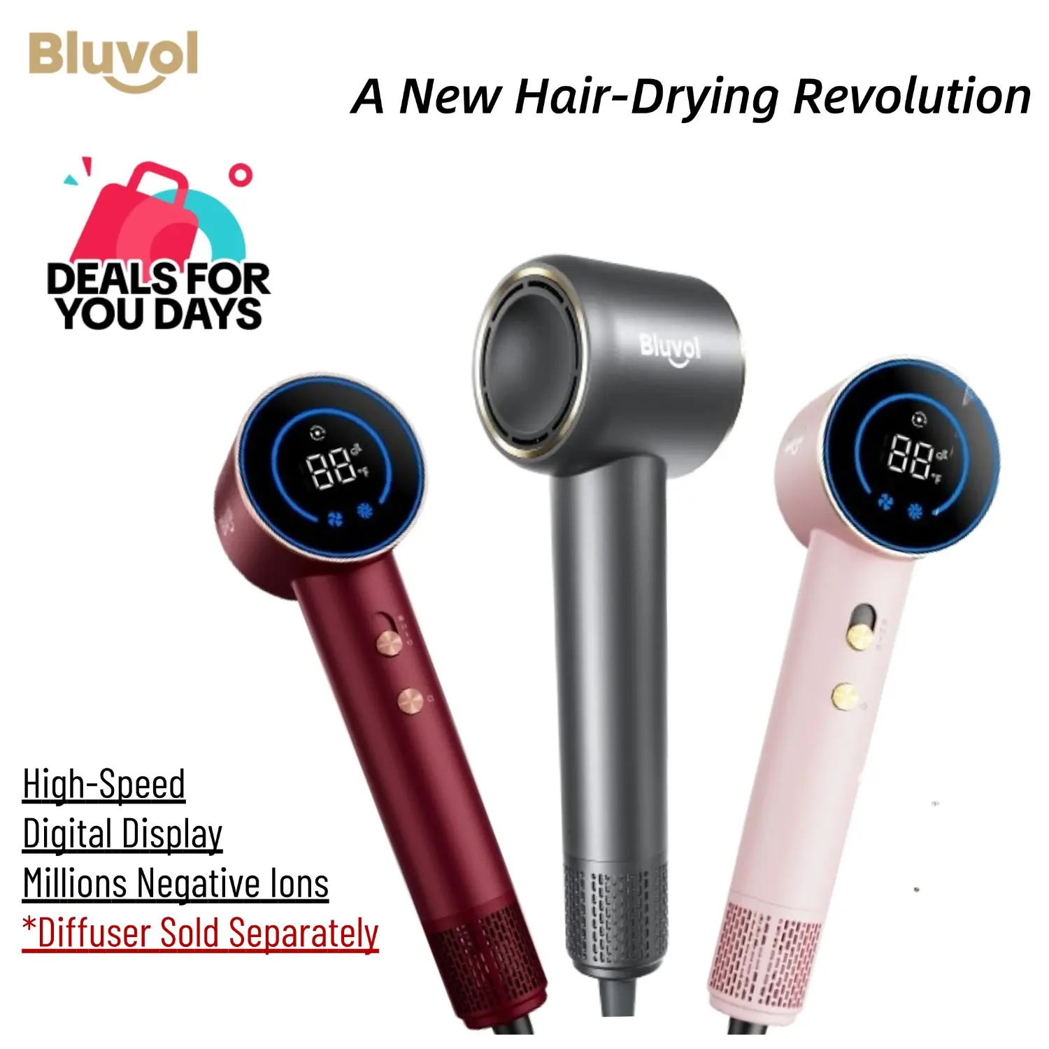 【SummerFinds】Bluvol by Fanttik Travel Hair Dryer, High Speed lonic AquaGlow Tech Blow Dryer with HD Display, Magnetic Concentrator, Brushless Motor - Formely FanttikSolo AURA H10 APEX, Summerhairstyles