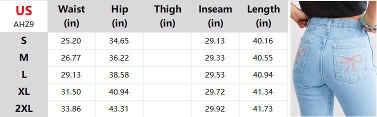 Women's Bow Embroidered Straight Jeans Light Blue Bottoms Basic Casual Fitted Minimalist Style Elegance Embroidery purple jean bootcutjeans