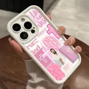 Pink Collage Cross Case for iPhone 16 15 14 Pro Max 13 12 11 XR XS Plus Shockproof Drop Protection Rugged Durable Silicone Cover