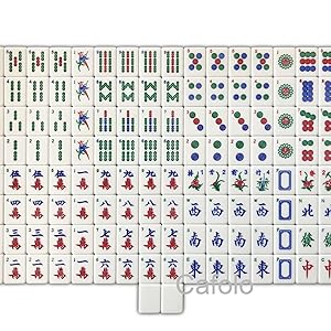 Mose Cafolo Chinese Mahjong Game Set 1.5" X-Large 144 Numbered White Blue Melamine Tiles with Carrying Travel Case,Complete Majong Majiang, Mah Jonng Game Set