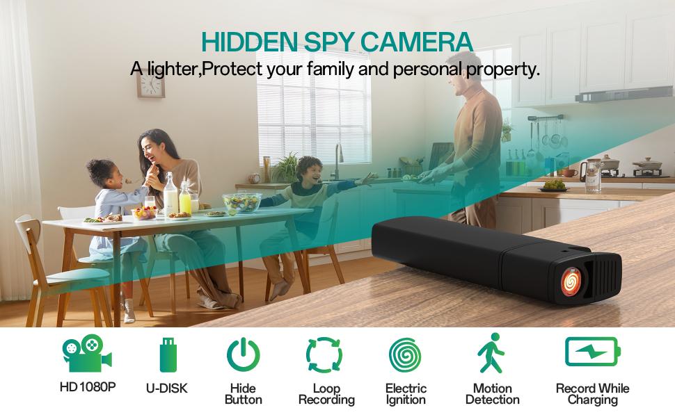 Mini Portable Lighter Security Camera 64GB BodyCam 1080P HD Motion Detection Home Outdoor Small Recording Card Cam with 64GB Internal Memory High-Definition Camera in a Lighter[NO WIFI]