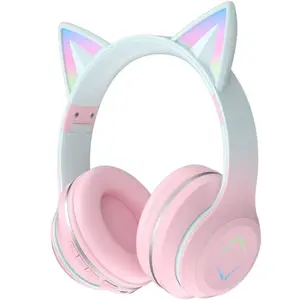 Cat Ear Children Bluetooth-compatible Headphones with LED Light, Foldable Cat Ear Headphones, Wireless Kids Earbuds for Travel iPad Tablet