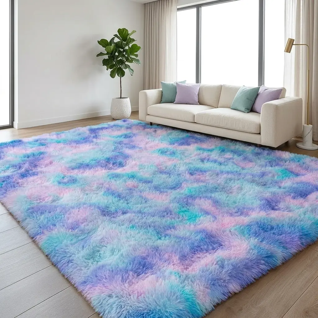 【Back to School】Tie Dye Rainbow Multi Size Soft Shaggy Fuzzy Area Rug, 3-Layer High Pile Plush, Non Slip, Hand Washable, Fluffy Rug for Bedroom Living Room Dorm, Cozy Aesthetic Room Decor, floor carpet,college essentials,apartment decor,home decorations