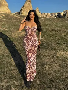 Zebra Leopard Print Bodycon Fitted Halter Dress, Stylish Summer Fashion, Perfect for Casual & Party Wear, Women's Elegant Clothing, Womenswear