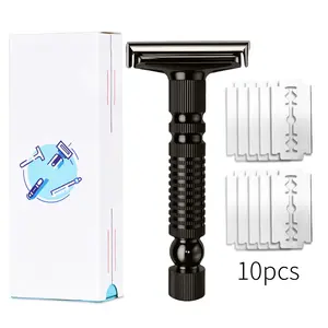 Manual Razor Set for Men - 1 razor Holder with 10 Replaceable Blades - Precision Manual Shaver & Ultra-Close & Smooth Shaving Experience, Must-Have Grooming Tool