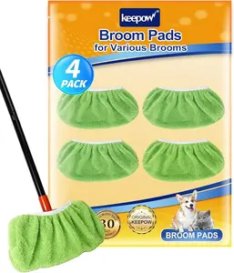 KEEPOW 2/4 Pack Broom Pads for Baseboard Cleaning Tool – Reusable Microfiber Broom Cloth Covers, Bottom Cleaning Tools Compatible with Brooms Under 16.53×6.29 in, Washable Floor Board Cleaner Tool
