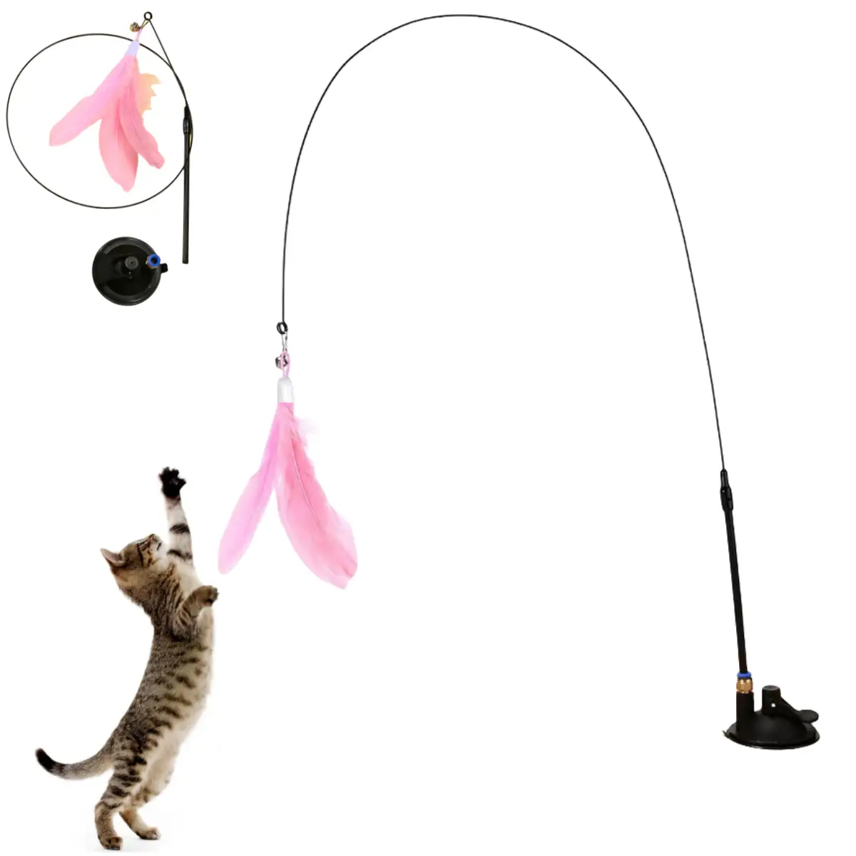 Suction Cup Cat Wand Toys with Powerful 2.7-inch Base & Interactive Feather for Indoor Cats to Chase and Exercise Cat Accessories