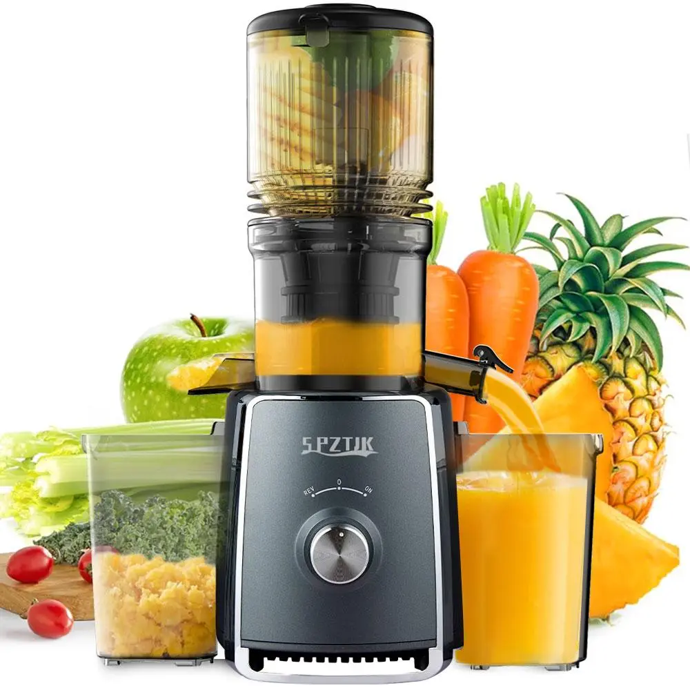 SPZTJK Cold Press Juicer with 5.3" Large Feed Chute 300W Professional Slow Masticating Juicer for Whole Vegetables & Fruits  Auto Pulp Separation, Quiet Motor  Easy to Clean for Batch Juicing