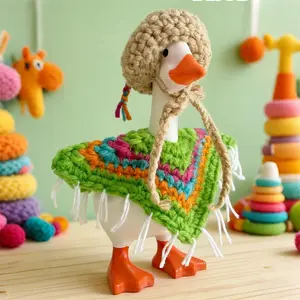 7 Inch Desk Goose Outfits, Spring Pastel Knit Hat & Poncho Set Desk Goose Costumes Accessories, Festive Desktop Magnetic Goose Statue Clothes, Easter & Spring Holiday Home Office Table Decor Gifts