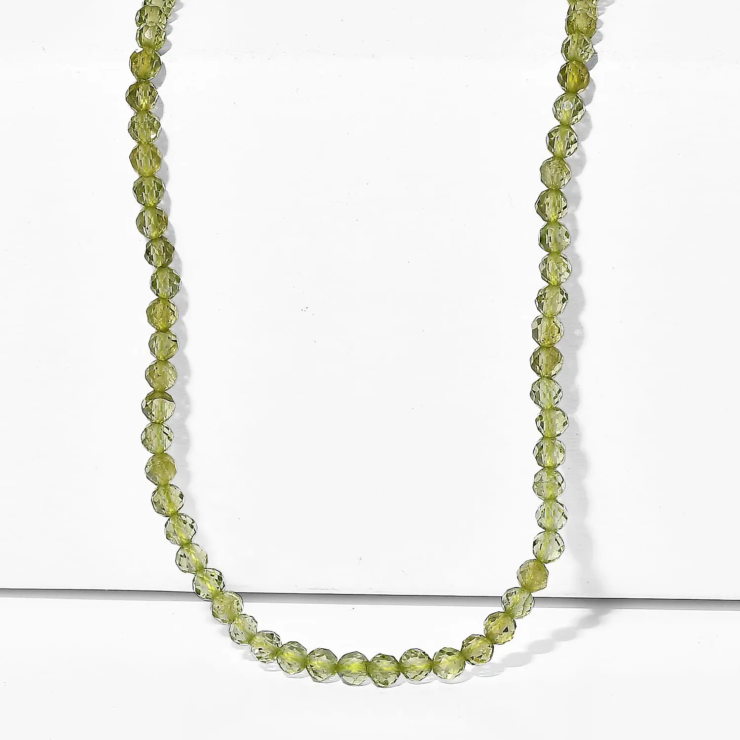 D'Joy Hebei Peridot 43.00 ctw Beaded Necklace in Rhodium Over Sterling Silver (18-20 Inches)