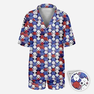 American Tatas Pajama Set, Funny Satin Loungewear for Women, Silk Pajamas, Womenswear, Silk Sleepwear, Loungewear, Gift For Her, Gift For Mom Fit Button
