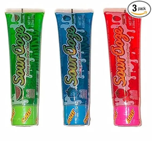 Ooze Tube Sour Ooze Tubes, Oozing Delicious Flavor, - 1 Watermelon, 1 Strawberry, 1 Blue Raspberry, 4oz (3 Pack)