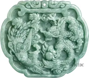 Natural Jade Dragon & Phoenix Auspicious Pendant Necklace Carved Handmade Lucky Couples Pendant Men Women