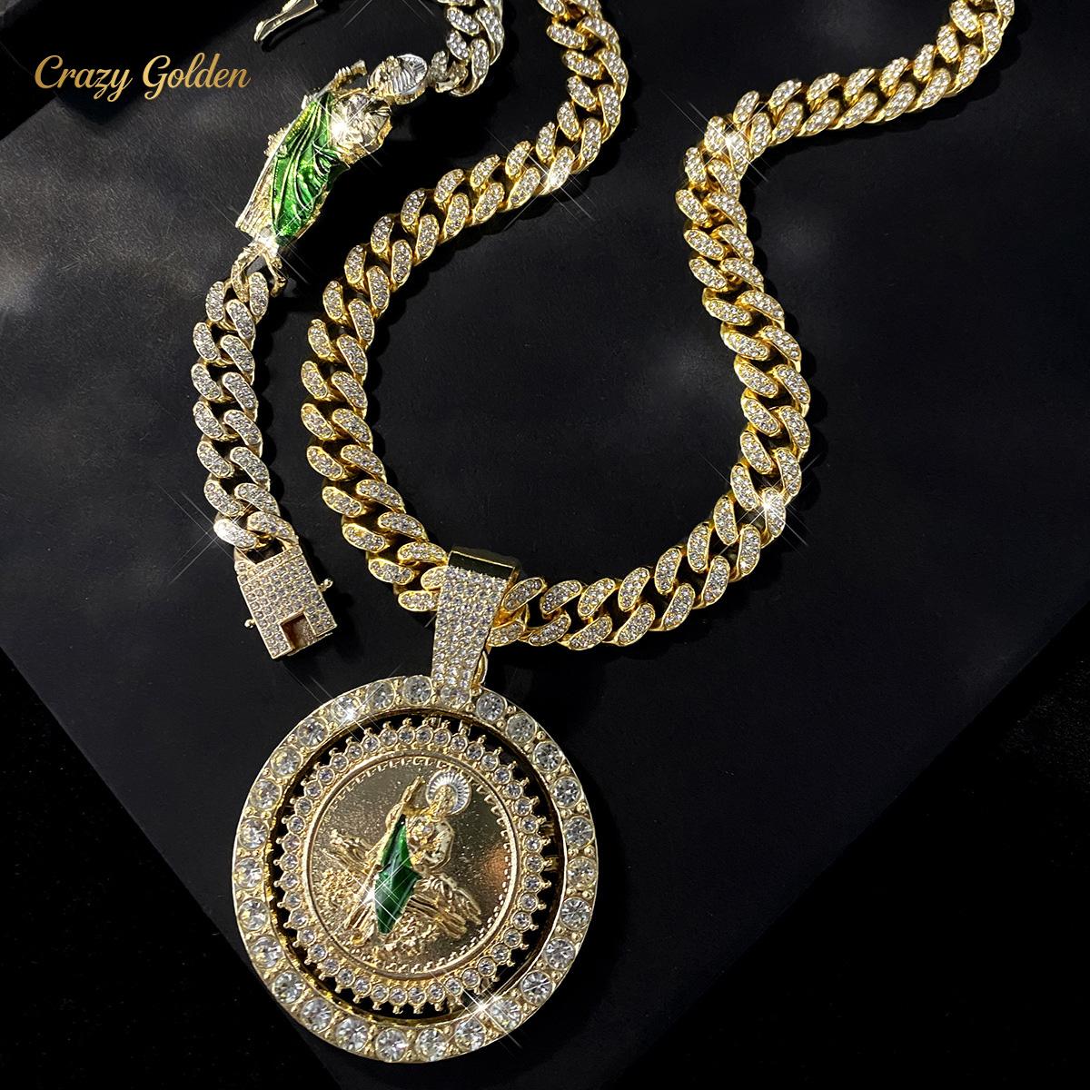 Faith-Inspired Accessory Set — The Perfect Holiday Gift — Unisex Rotating Religious Icon Pendant Necklace with Diamond Accents & Cuban Link Chain — Mother's Day Edition