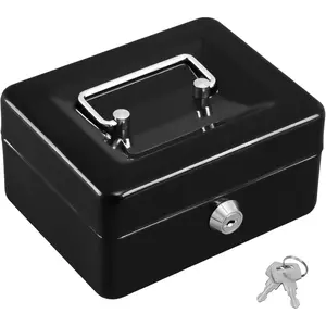 Box with Key,Small Safe Lock Box with Portable Handle, Drawer,5.91"x 4.72"x 3.15" Black Small