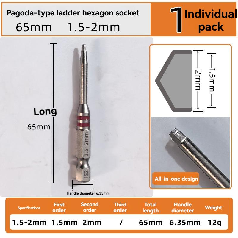6-Piece Screwdriver Bit Set: Featuring magnetic hexagonal shanks and a unique pagoda-shaped internal hex design, a single bit can tighten nuts ranging from 1.5mm to 6mm—suitable for use with electric drills and wrenches.Metal Bits, Tool Accessories tiktok 6-Piece Screwdriver Bit Set: Featuring magnetic hexagonal shanks and a unique pagoda-shaped internal hex design, a single bit can tighten nuts ranging from 1.5mm to 6mm—suitable for use with electric drills and wrenches.Metal Bits, Tool Accessories tiktok