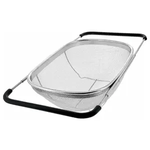 Kitchen Supply Stainless Steel Colander Strainer - 6-Quart Collapsible Colander with Expandable Rubber Handles - Rectangular Sieve, Fine Mesh Stainless Steel Strainers and Colanders for Kitchen