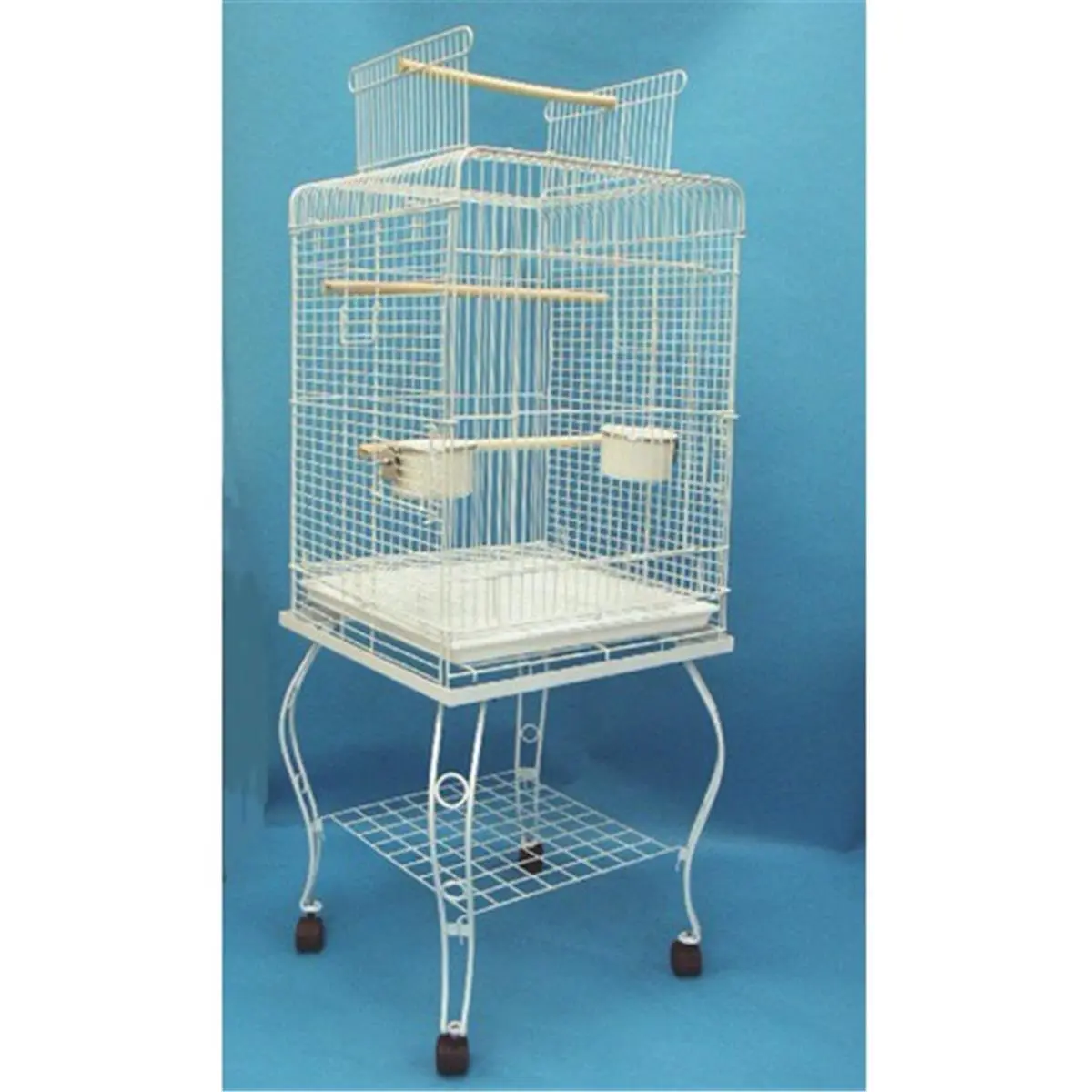 YML White Epoxy Open-Top Bird Cage with Stand & Caster Wheels - 57" H x 20" W x 20" D, Easy-Clean Slide-Out Tray, Removable Grate, Large Swing-Out Door, 2 Perches, 2 Plastic Cups, Indoor Pet Supply Perch Bird Cages & Houses